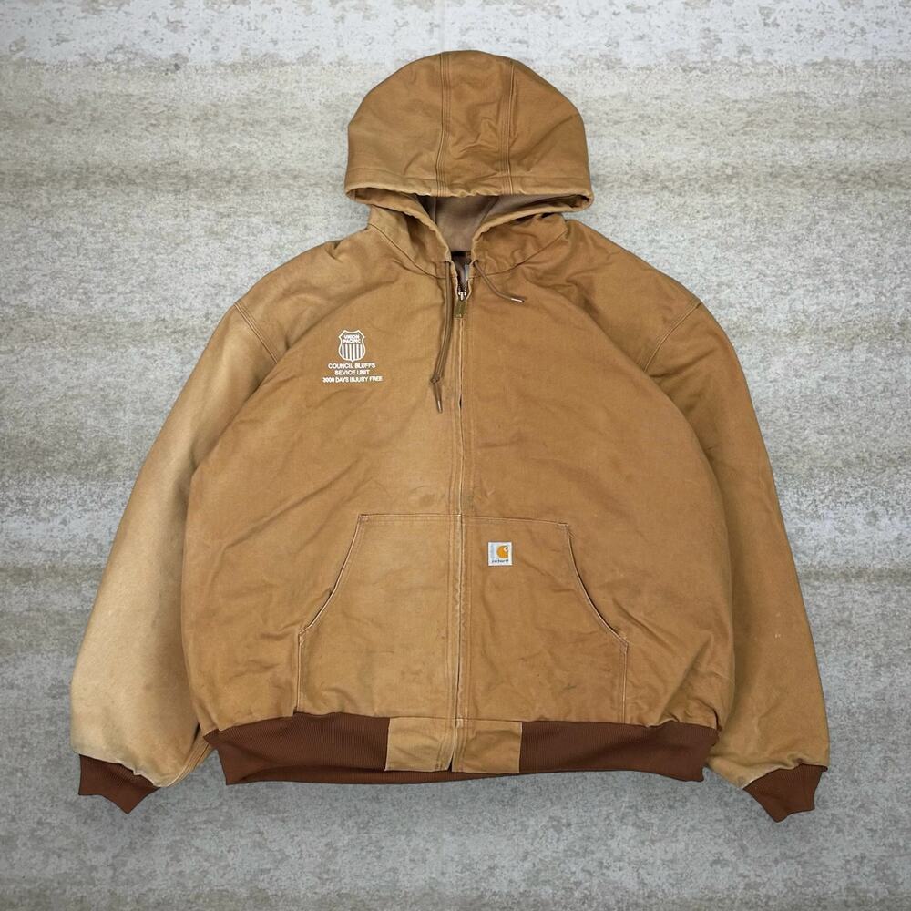 Vintage 90s Carhartt Jacket 4XL Tan Cotton Canvas Full Zip Embroidered USA